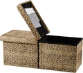 Bsketa Storage Ottoman Bench with Folding Lid Ⅲ, Foot Stools Opens on Both Ends, Footrest Foldable Velvet Chest for Living Room, Bedroom, Entryway, End of Bed Storage Blanket Ottomans Leopard Print