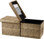 Bsketa Storage Ottoman Bench with Folding Lid Ⅲ, Foot Stools Opens on Both Ends, Footrest Foldable Velvet Chest for Living Room, Bedroom, Entryway, End of Bed Storage Blanket Ottomans Leopard Print