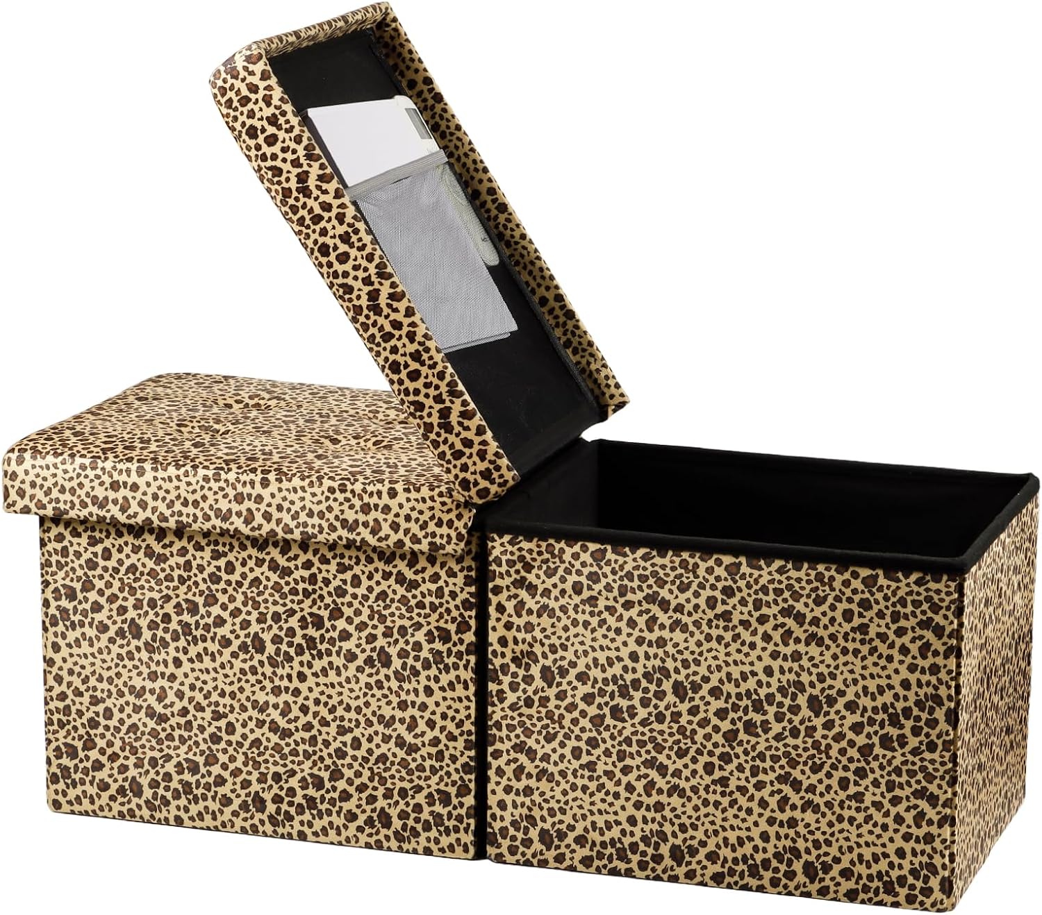 Bsketa Storage Ottoman Bench with Folding Lid Ⅲ, Foot Stools Opens on Both Ends, Footrest Foldable Velvet Chest for Living Room, Bedroom, Entryway, End of Bed Storage Blanket Ottomans Leopard Print