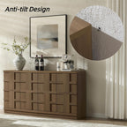 VividVibe Buffet Cabinet Sideboard with Storage, 93.9”Large 3D Woven Texture Credenza with 6 Pop-up Doors, Long Coffee Bar Cabinet Mid Century Modern for Entryway Living Room Brown Oak
