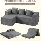 Modular Floor Sofa, 4-in-1 Convertible L-Shaped Sectional Couch, Waffle Texture Foldable Futon Mattress Daybed, No Assembly 1800lbs Heavy Duty Sleeper Sofa for Living Room, Dorm