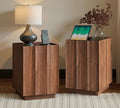 win2win Side Table Set of 2 with Charging Station, Mid Century Modern End Tables with Wave Design, Nightstand Set of 2 with Storage, Bedside Table for Bedroom Living Room, Walnut