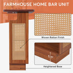 Tribesigns Rattan Home Bar Unit, Farmhouse 4-Tier Bar Table with 4 Stemware Racks and Heightened Base, Liquor Wine Bar Cabinet Mini Bar Table for Home Pub, Caramel Brown