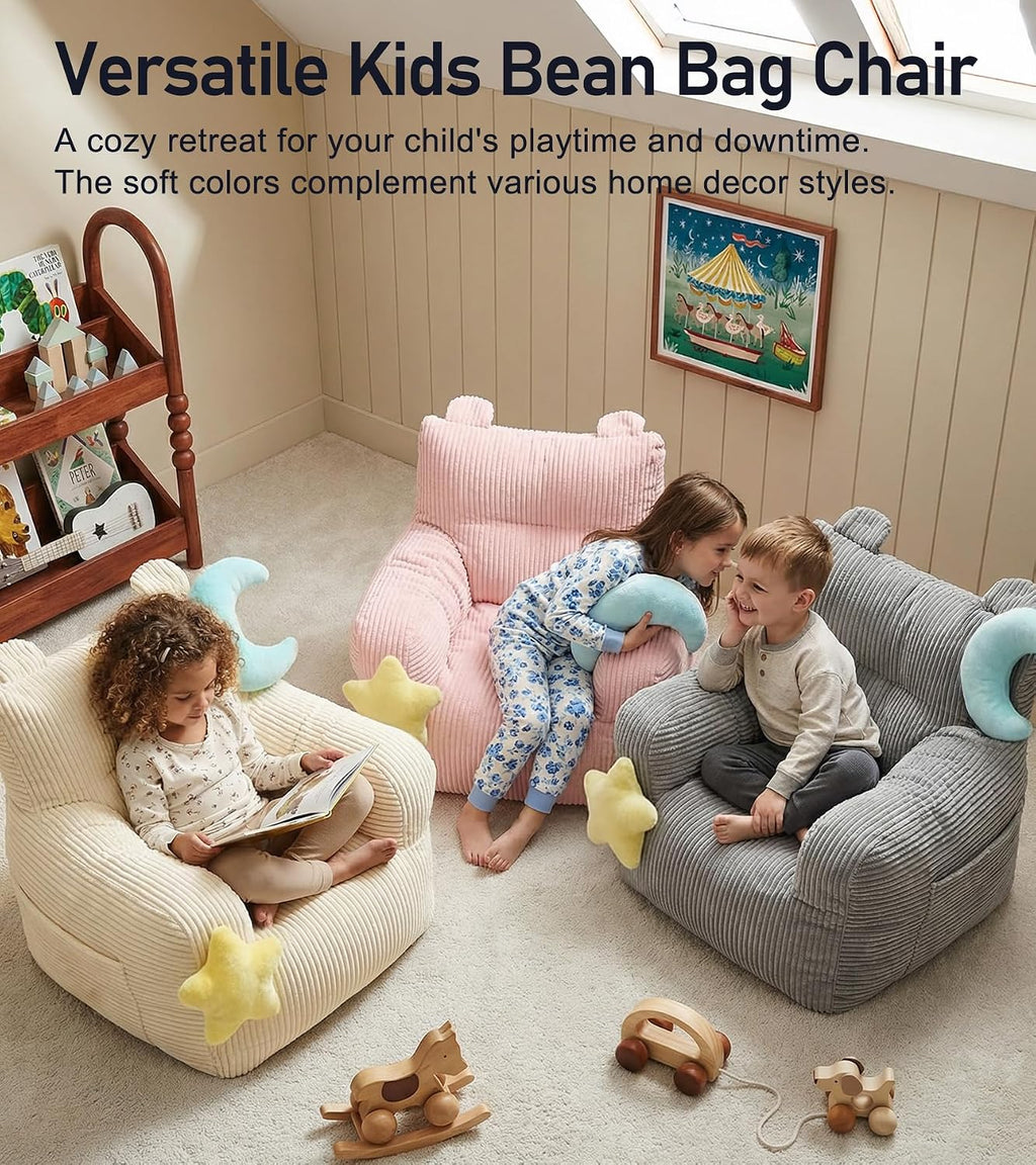 little dove Bean Bag Chairs for Kids, Comfy Bean Bag Chair with 2 Plush Toys, Toddler Chair with Pocket, Stuffed Lazy Sofa with Filler for Boys and Girls, Kids Chairs for Gaming, Reading, Beige