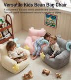 little dove Bean Bag Chairs for Kids, Comfy Bean Bag Chair with 2 Plush Toys, Toddler Chair with Pocket, Stuffed Lazy Sofa with Filler for Boys and Girls, Kids Chairs for Gaming, Reading, Beige