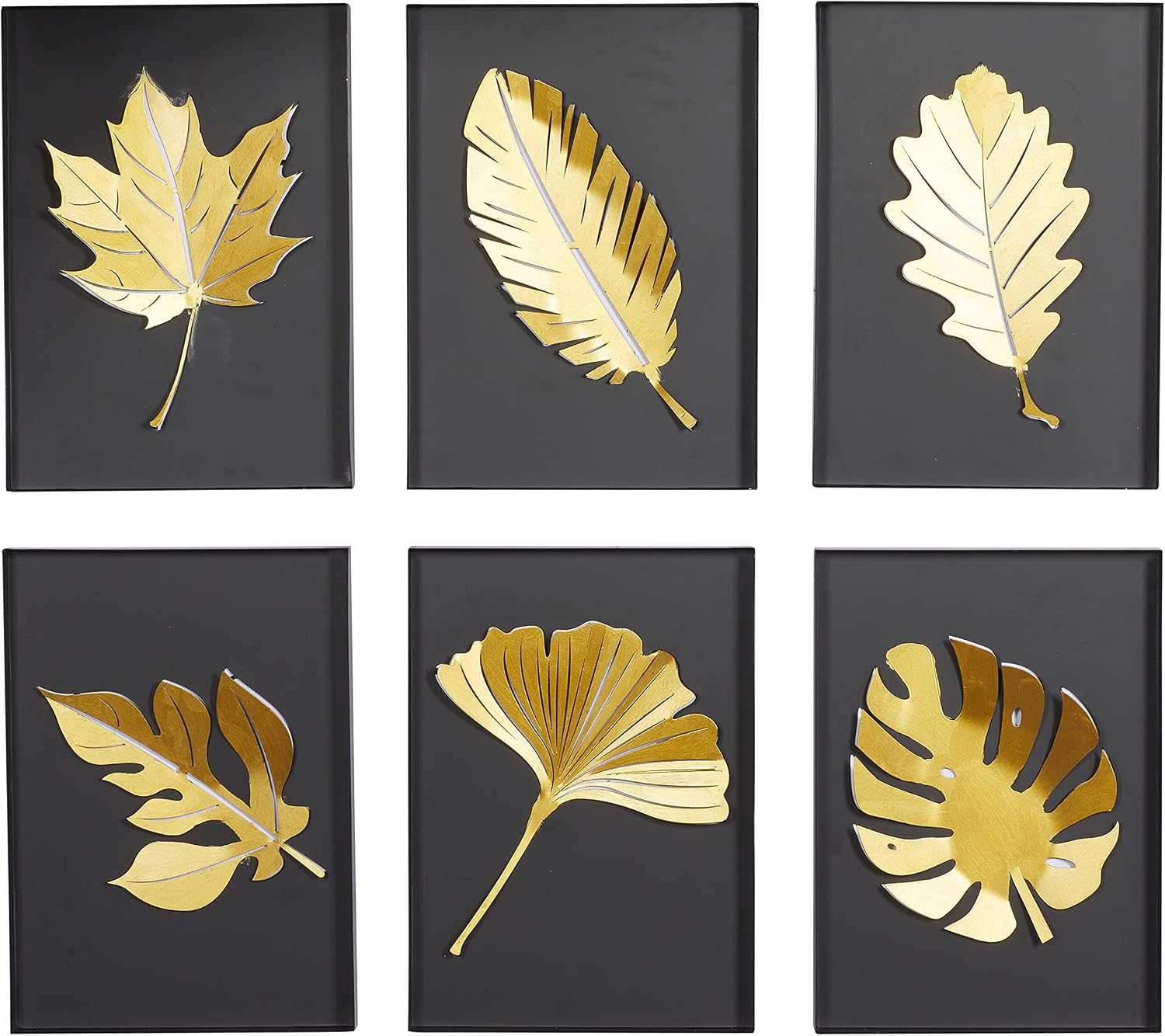 Deco 79 Metal Leaf Wall Decor, Set of 6 10"W, 15"H, Black