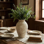 9 Inch Vintage Large White Ceramic Flower Vase | for Living Room, Dining Room, Bathroom Indoor & Outdoor Home Decor