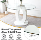 RGZ 39'' Modern Luxury Clear Glass Round Dining Table for 4-6, Glass Circle Top Kitchen Table with Elegant Gold Decorative Strips & White Base, Small Apartment Dinner Table for Home, Living Room