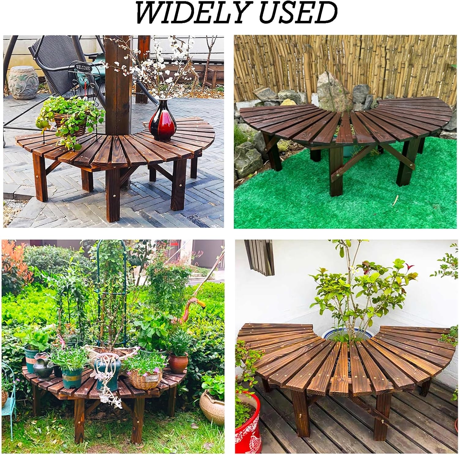 Wooden Curved Round Park Bench,Solid Wood Slatted Seat Fan-Shaped Garden Tree Bench,for Yard/Porch/Lawn/Patio(2-Pack)