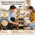 9-Tier Foldable Bamboo Shoe Rack - Slim Corner Shelf Portable Organizer with Tool-Free Setup for Entryway, Closet, Bedroom, Under-Bed Storage