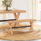 LUE BONA 47 inch Dining Bench with Solid Wood, Farmhouse Kitchen Bench with Natural Wood Grain, Heavy Duty Rectangular Kitchen Dining Chair for Home and Dining Room, Oak Grain-Natural Color