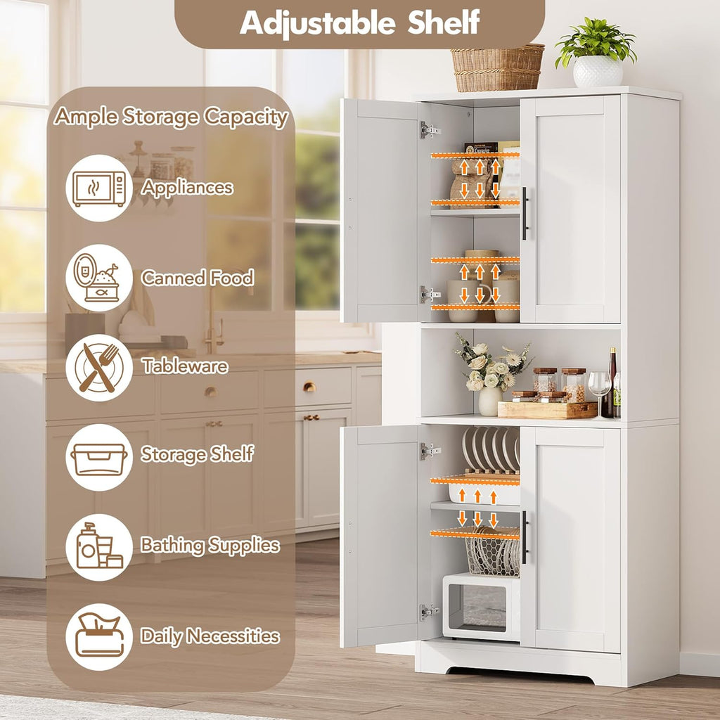 70" Tall Bathroom Storage Cabinet with Doors, Adjustable Shelves and Open Center Storage, Freestanding Bathroom Organizer,White