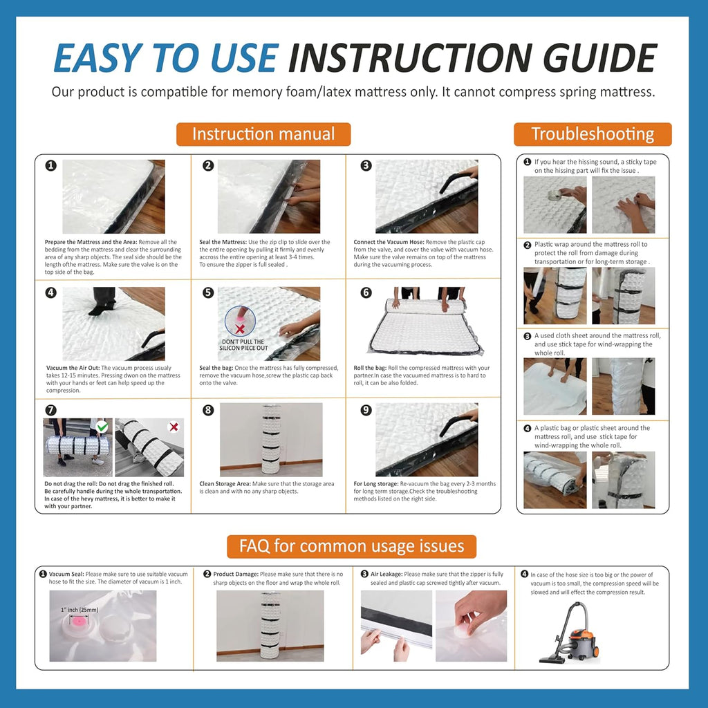 Storage Logic Foam Mattress Vacuum Bag with 4 Adjustable Packing Straps for Moving, Storage, Shipping, Vacuum Seal Mattress Bag with Packaging Straps (Queen/Full/Full-XL)