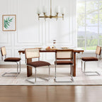 Zesthouse Rattan Dining Chairs Set of 4, Mid Century Modern Dining Room Chairs with Natural Cane Mesh & Chrome Base, Brown Cesca Chair Chenille Fabric, Farmhouse Kitchen Chair with Solid Wood Back