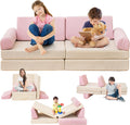 Modular Kids Play Couch, 5 Second Quick Bounce High Density Foam, Corduroy Fabric, Kids Sofa That Inspires Toddler Creativity for Playroom Bedroom Living Rooms Toddler Sofa -Pink and Beige