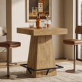 Tribesigns Square Bar Table, 37.4-Inch High Pub Table with Metal Footrest for Small Bars, Dining Room, Bistro, Kitchen, Light Brown(Only Table)