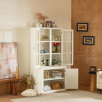 roomfitters Set of Two 75.25'' Pantry Cabinets with Glass Doors, Traditional Hutch Display Cabinet for Living Room and Kitchen, White