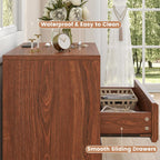 VVFLU Farmhouse Nightstand with Charging Station, 21.7" Wide End Table with 2 Drawers & Open Compartment, Cherry Wood Side Table, Bedside Table for Bedroom, Living Room, Sofa