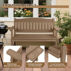 2-Person HIPS Outdoor Benches, Weatherproof Garden Bench with 800 lbs Weight Capacity, Artificial Wood Grains, Never Rot or Fade, Patio Benches for Garden, Porch, Balcony, Backyard,Park, Brown, 1 Pack