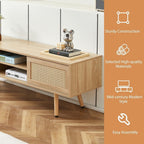 Coffee Table and TV Stand Set of 2, Boho TV Console Coffee Table Set with Sliding Doors, Entertainment Center Set for Living Room (Natural)
