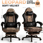 GTPLAYER Gaming Chair with Leopard Print Cat, Cute Velvet Fabric Ergonomic Computer Chair with Footrest Headrest and Lumbar Support, Big and Tall Comfortable Video Gamer Chair for Women Gift