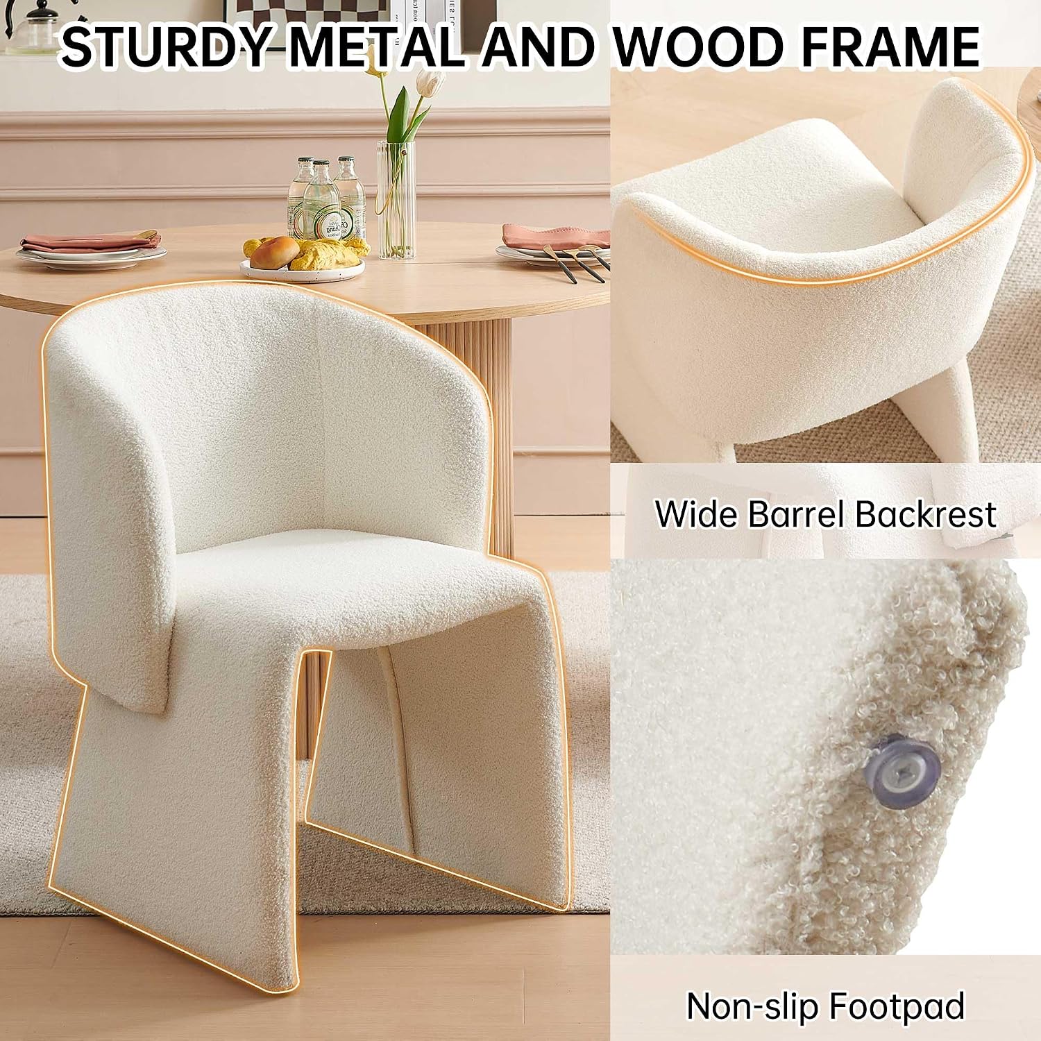 Homedot Modern Barrel Dining Chairs Set of 6, Cozy Kitchen Accent Chairs Upholstered Teddy Velvet Fluffy Sofa Side Chairs with Metal Frame, Comfy Dining Arm Chairs for Living Room, Reception Room