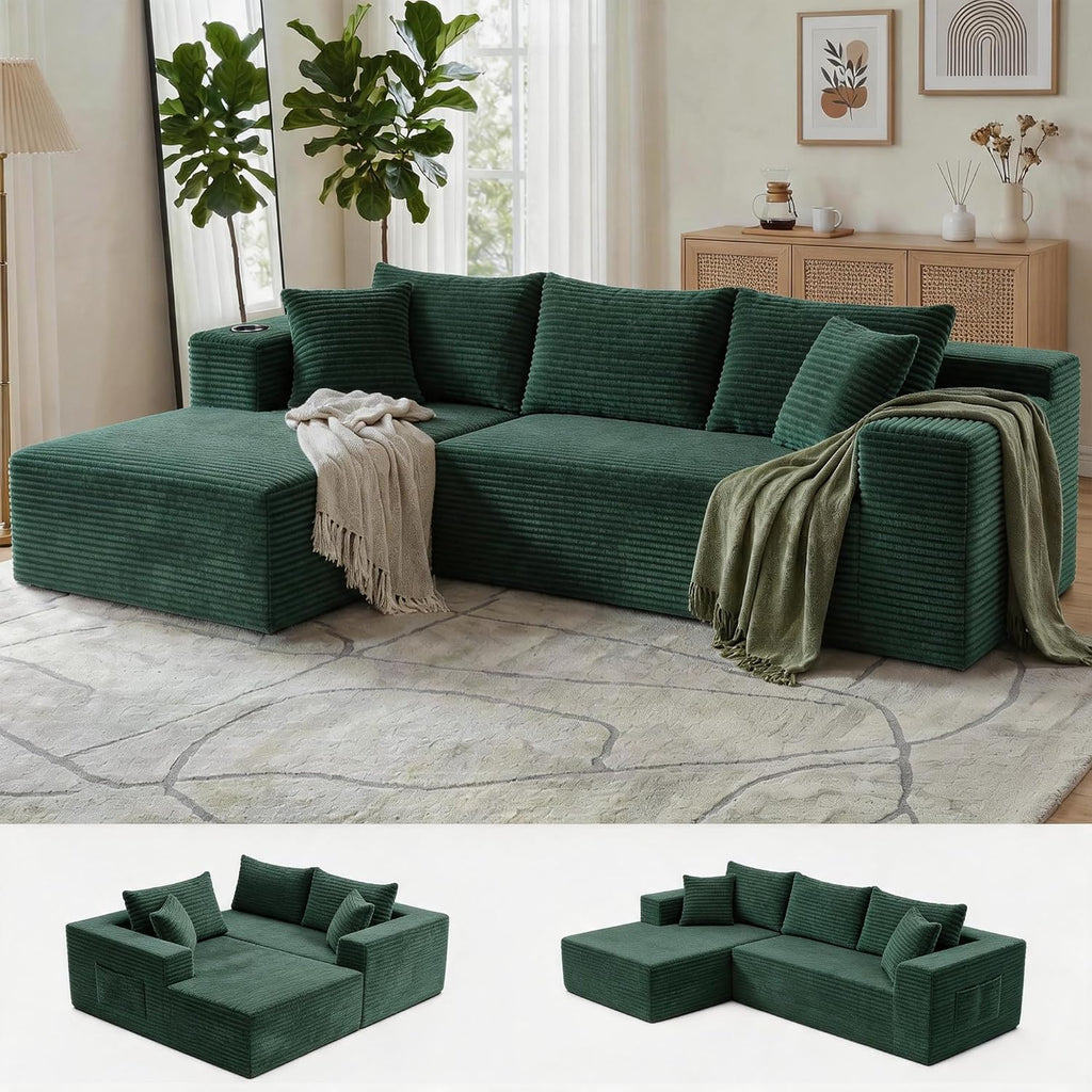 Bashaw 108" Cloud Sectional Boneless Couches Sofa with Chaise, Modular L-Shape Couch Deep Seat Memory Foam Compressed Sofa for Living Room