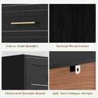 Anbuy Night Stand Large Bedside Side Table with 3 Drawers, Modern Wood Nightstand, Storage End Table with Golden Handles for Bedroom, Living Room (1 Piece, Black)