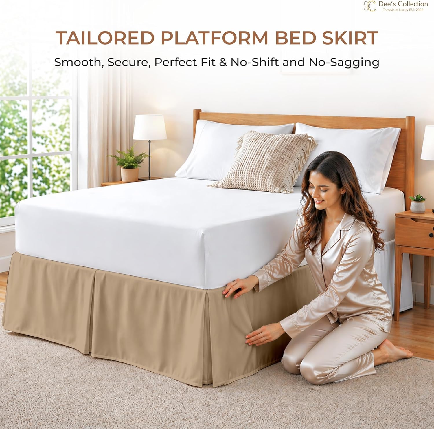 Dee's Collection King Size Bed Skirt 10" Drop Hotel Quality Pleated Dust Ruffle with Platform Style Secure Fit, Split Corners, Wrinkle & Fade Resistant Microfiber, Tailored Classic Look, Taupe