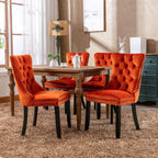 Modern Dining Chairs Set of 4, Tufted Upholstered Dining Chair with Solid Wood Legs, Orange Velvet Accent Chair, Sillas de Comedor, 4 Dining Chairs (Orange, Velvet, 4Pcs)
