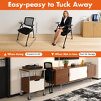 Foldable Conference Room Chair Office Guest Chairs and Reception Chairs with Wheels,Mesh Back Guest Reception Chair Foldable Desk Chair for Home Office,Black (2 PCS with Tablet)