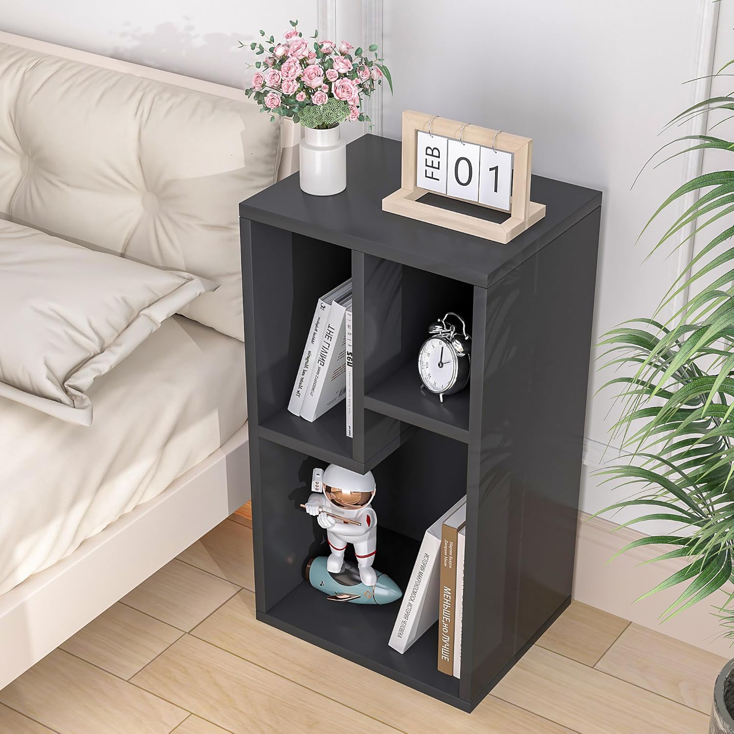 VECELO Kids Staggered 3-Cube Bookshelf, Open Storage Organizer with Multi-Size Compartments for Large Hardcover Books, Toys & Decor, for Bedroom Playroom Classroom, Black