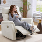 Oversized Swivel Rocker Recliner, 26'' Extra Wide Rocking Recliner Nursery Chair, Manual Swivel Recliner for Nursery, Reclining Rocking for Living Room, Cream White