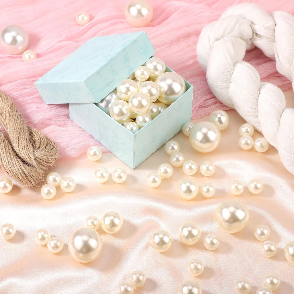 SUREAM Ivory Pearl Beads for Vase Filler, 14/20/30mm Large Sizes Loose Pearls for Jewelry Making, Artificial Plastic No Hole Beads Table Scatter, Wedding, Birthday Party, Home Decoration(100 Pieces)