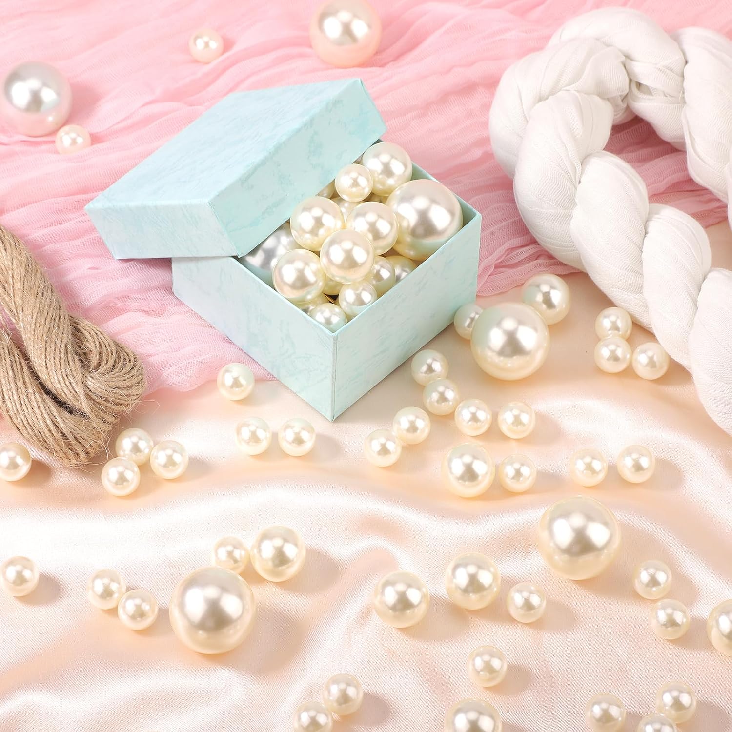 SUREAM Ivory Pearl Beads for Vase Filler, 14/20/30mm Large Sizes Loose Pearls for Jewelry Making, Artificial Plastic No Hole Beads Table Scatter, Wedding, Birthday Party, Home Decoration(100 Pieces)