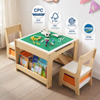 GABHX Kids Table and Chair Set, 4 in 1 Wooden Activity Table with Bookshelves and Storage Drawer, 2 in 1 Detachable Tabletop Construction Play Table Set for Drawing, Reading, Build Blocks