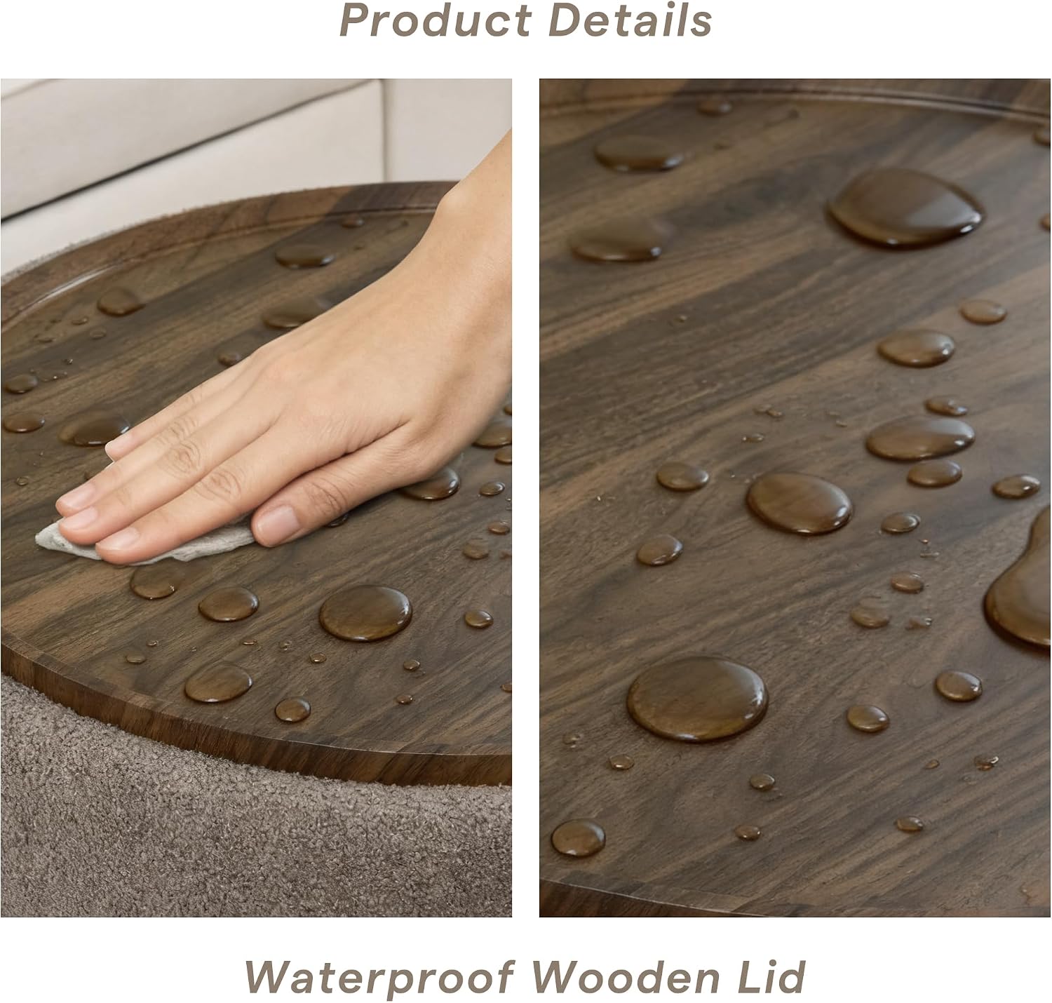 29.5 Inch Round Storage Ottoman Coffee Table,Modern Circle Coffee Table with Storage with Removable Lid Top and Solid Wood Legs,Large Round Ottoman for Bedroom,Living Room,Teddy Fleece,Brown
