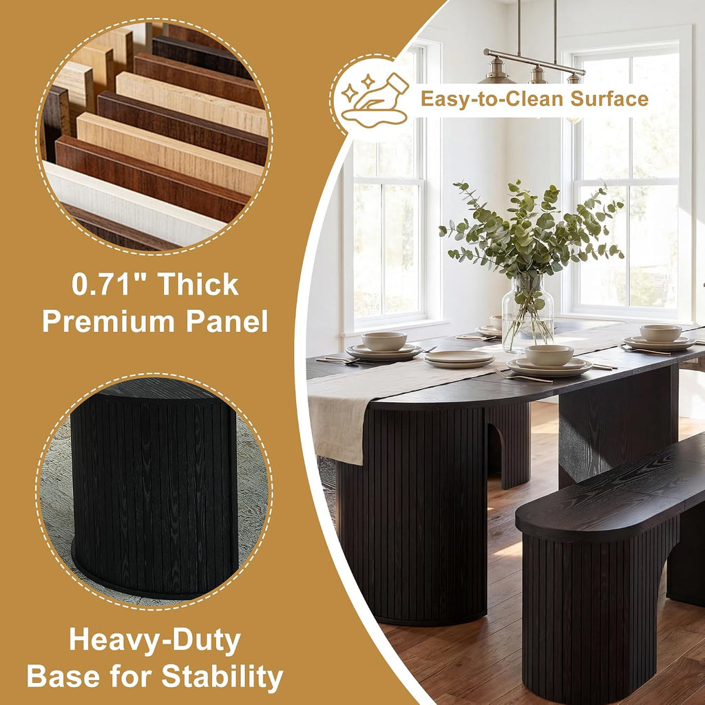 AF ARTISAN FURNITURE 105" Oval Extendable Dining Table for 4-10, MDF Tabletop with Fluted Column Base, Mid-Century Modern Kitchen Table for Dining Room or Office, Extends 45"-105", Black