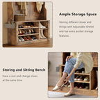 Aiho Entryway Hall Tree with Bench and Storage, 5-in-1 Hall Tree with Coat Rack, Adjustable Shoe Bench, 2-Tier top Storage, for Hallway, Entryway, Bedroom, Rustic Brown