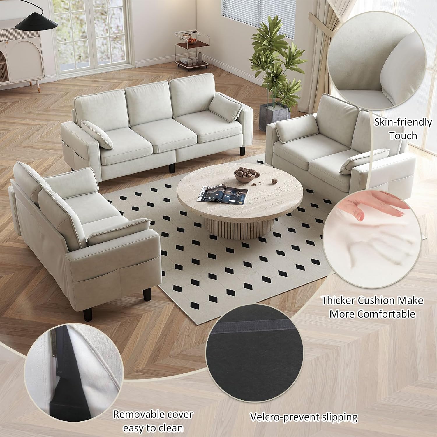 Kinfant 7-Seat Waiting Room Chair- Office Guest Reception Chairs Waiting Furniture Bench with Armrest Modern Upholstered Reception Seating for Salon, Bedroom & Studio, White