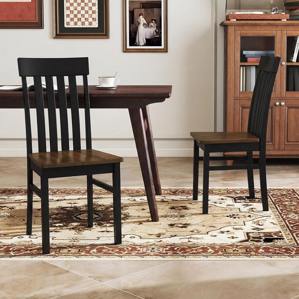 Giantex Wooden Dining Chairs Set of 4, Farmhouse Kitchen Chair with Hollowed Backrests & Rubber Wood Seats, Rustic Wood Side Chairs for Home Living Room Restaurant, Black+Walnut