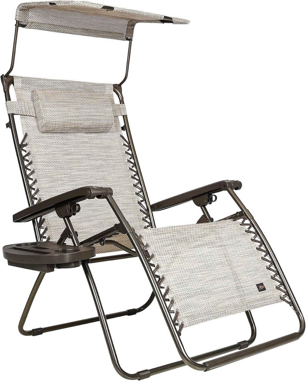 Bliss Hammocks 2 Pack 30" Wide XL Zero Gravity Outdoor Lounge Chair, Adjustable Patio Furniture with Canopy and Side Table, 360 lb Capacity, Sand