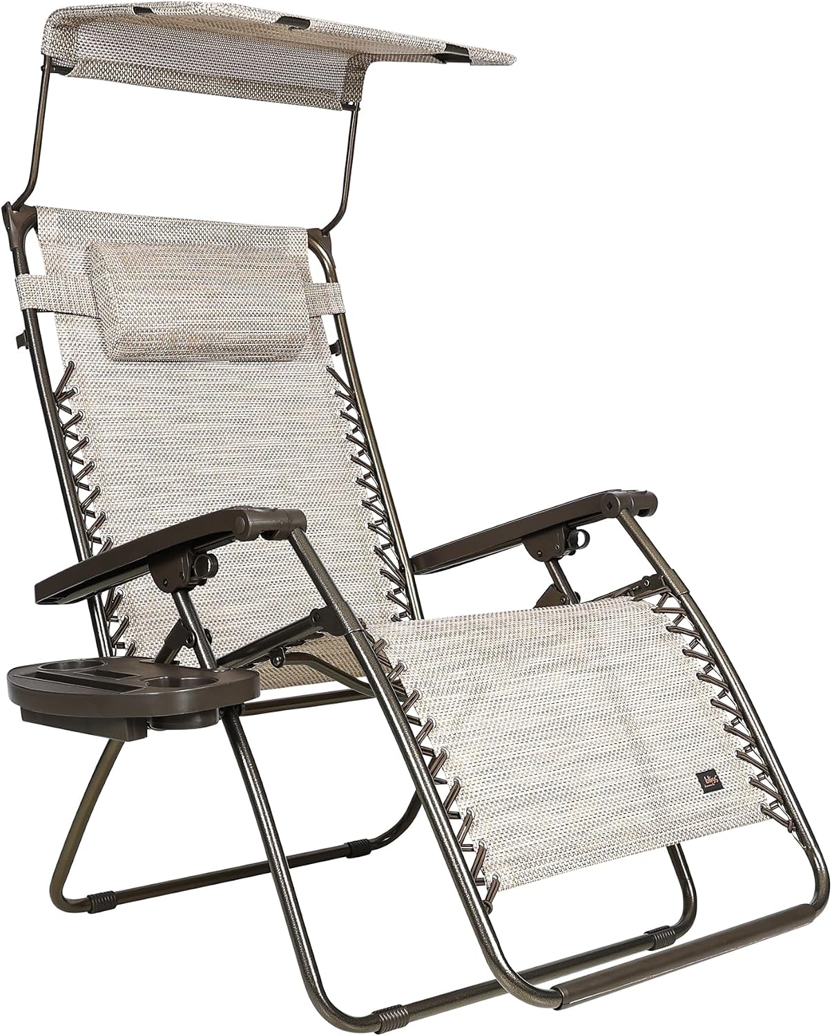 Bliss Hammocks 2 Pack 30" Wide XL Zero Gravity Outdoor Lounge Chair, Adjustable Patio Furniture with Canopy and Side Table, 360 lb Capacity, Sand