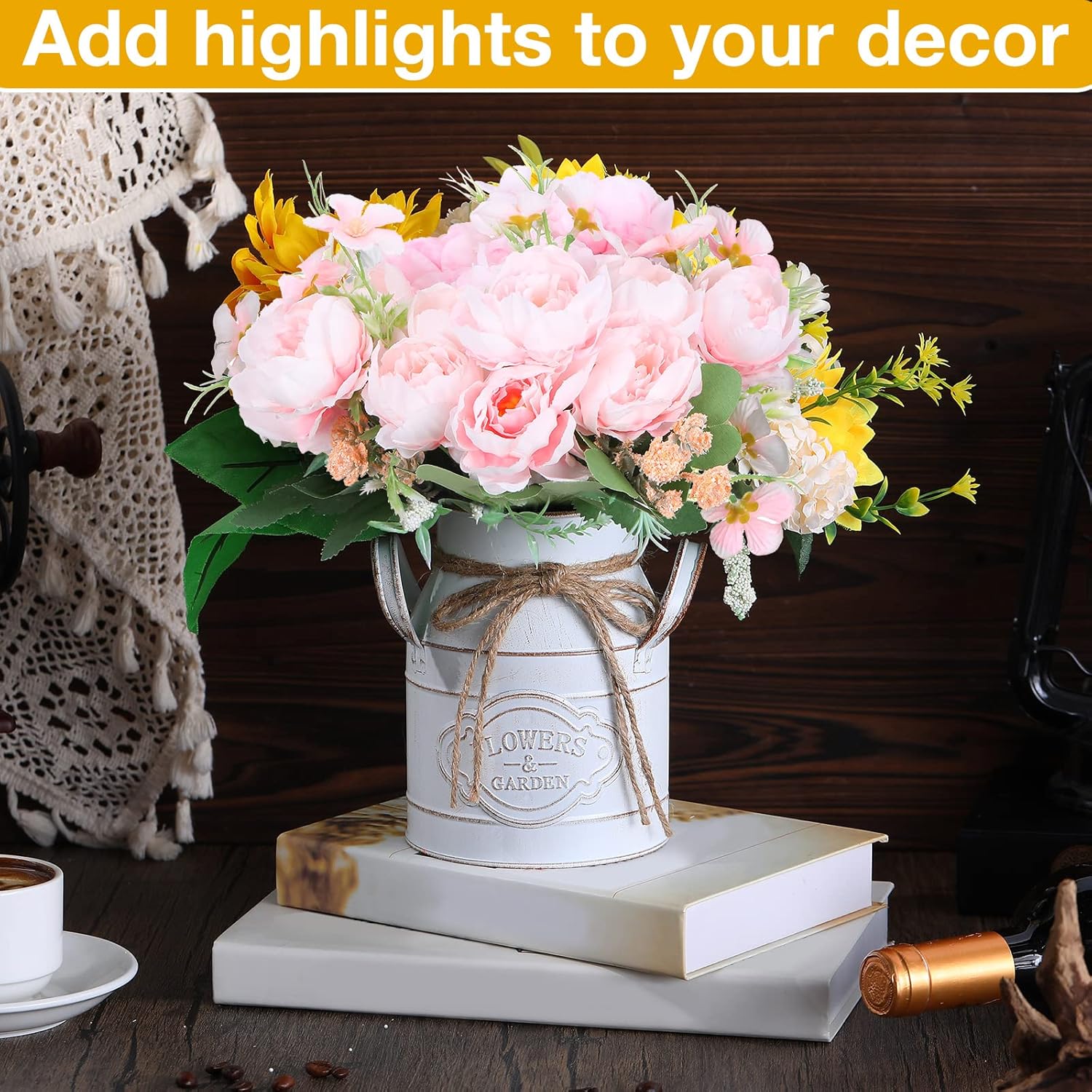 Roshtia 16 Pcs 6 Inch Metal Milk Can Jug Bulk Vintage Galvanized Milk Vase Rustic Farmhouse Flower Bucket French Shabby Chic Decor with Handle for Home Wedding Table Centerpiece (Retro White)