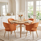 Orange Velvet Dining Chairs Gold Legs, Modern Dining Room Chairs with Arms Set of 6 Upholstered Accent Chair Armchair with Barrel Back for Kitchen Living Room