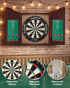 Dart Board Cabinet Set for Adults, 18-inch Dartboard with 6 Steel Tip Darts | Self‑Healing Fibers, Chalkboard Scoring, Rotating Number Ring, Regulation Size for Game Room, Man Cave and Home Bar, Brown