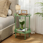 Green Oval Nightstand Set of 2, Small Modern Round Side Table with Storage | Simple 2-Tier End Table with Metal Frame, Sturdy Side Table for Small Space -Living Room,Bedroom, Nursery (2PC,Green)