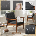 STHOUYN Black Leather Accent Chairs Set of 2, Waiting Room Chairs with Wood Arms, Office Guest Arm Chair, Mid Century Modern Living Room Chair (2, Black)