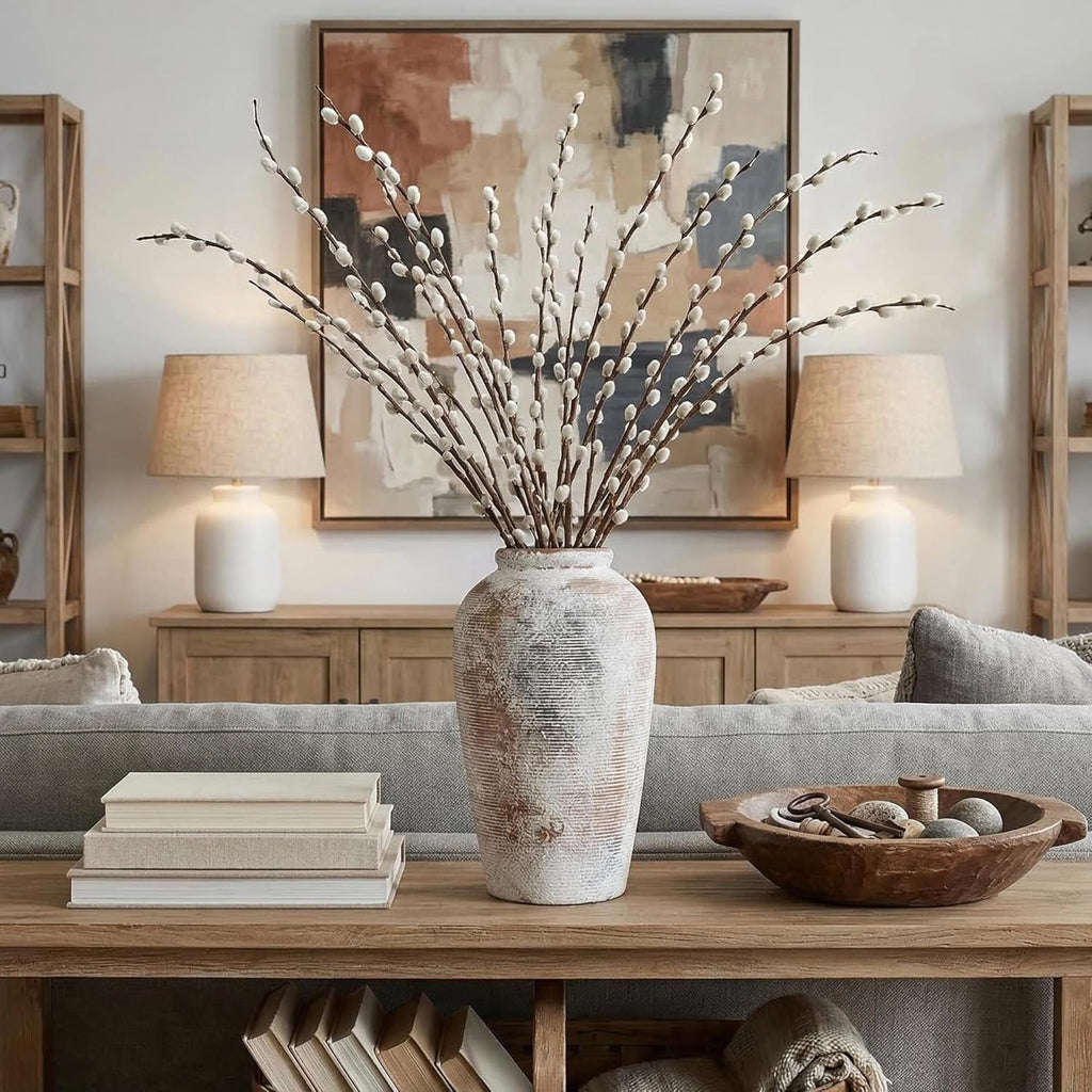 Large Vintage Ceramic Vase - 11 Inch Farmhouse Rustic Flower Vase,Large Vases for Decor Living Room Dining Table Home Decor and Housewarming Gift