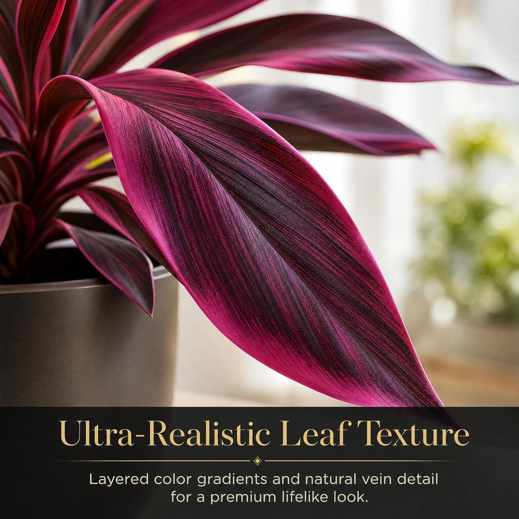 Large Realistic Artificial Boston Fern & Dragon's Blood Tree Artificial Turf UV Resistant Red Fern Ti Plants Vibrant Pink & Purple Faux Foliage Faux Fake Ferns Shrubs Outdoor Garden Decor